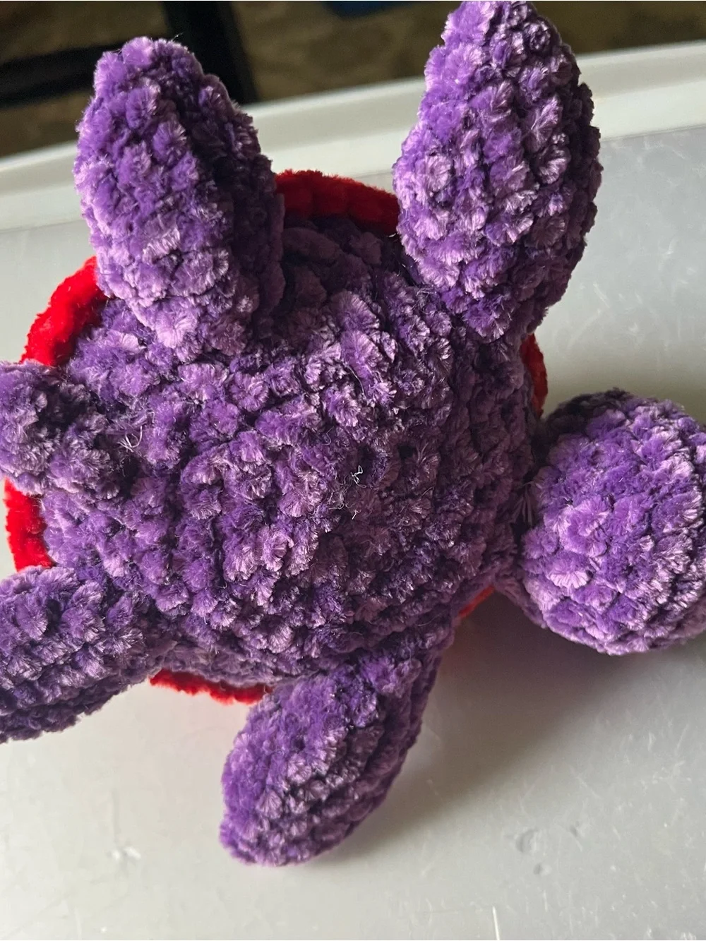 Plush Strawberry Turtle Toy - Purple & Red 6.5” Chenille yarn. New